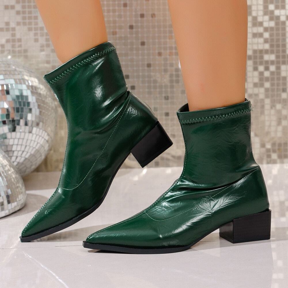 SHEIN Emerald Green Pointed Toe Ankle Booties